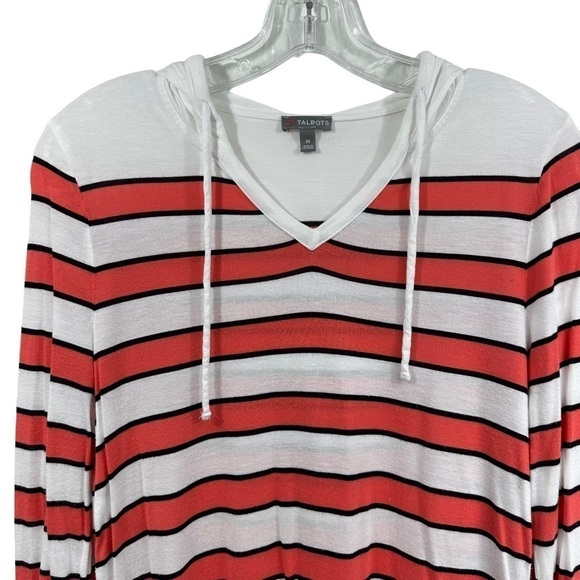Talbots Coral and White Striped Lightweight Long Sleeve Hoodie, M - Picture 2 of 6